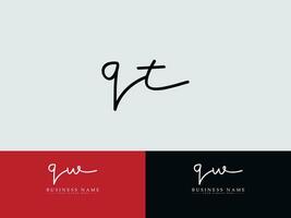 Royal Qt Signature Letter Logo, Typography QT Logo Icon Design vector