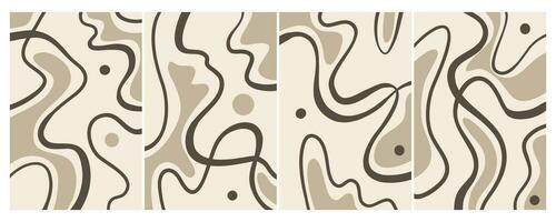 Set of stylish templates with organic abstract shapes and lines in nude colors. Pastel background in minimalist style. Contemporary vector Illustration
