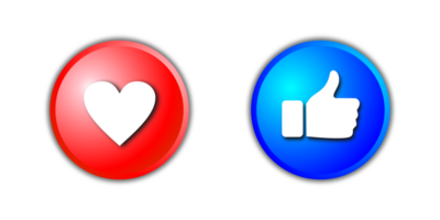 The like button is blue and the love button is red with a transparent background png