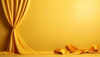 yellow silk fabric background with folds Ai generated photo