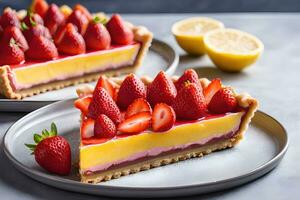 Strawberry pie cake lemon tart by AI Generative photo