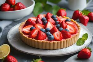Strawberry pie cake lemon tart by AI Generative photo
