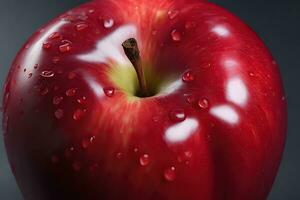 cerca arriba de un jugoso rojo manzana por ai generativo foto