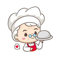 Cute grandmother chef cartoon. Grandma cooking logo vector art. People Food Icon Concept. restaurant and homemade culinary logo