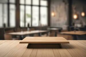 Wood table product presentation with interior background by Ai Generative photo