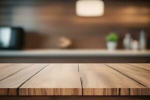 Wood table product presentation with interior background by Ai Generative photo