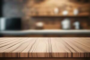 Wood table product presentation with interior background by Ai Generative photo