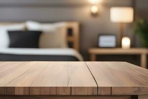 madera mesa producto presentación con interior antecedentes por ai generativo foto