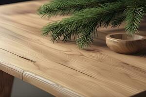 Wood table product presentation with interior background by Ai Generative photo