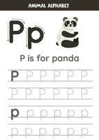 Tracing alphabet letters for kids. Animal alphabet. P is for panda. vector