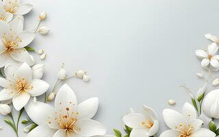 White Flowers paper texture on a White Background by Ai Generative photo
