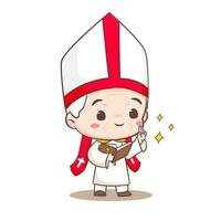 Cute Pope cartoon character. Happy smiling catholic priest mascot character. Christian religion concept design. Isolated white background. vector art illustration.