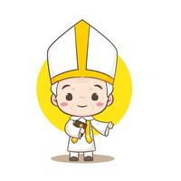 Cute Pope cartoon character. Happy smiling catholic priest mascot character. Christian religion concept design. Isolated white background. vector art illustration.