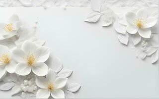 White Flowers paper texture on a White Background by Ai Generative photo