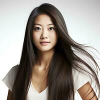 beautiful asian woman in white dress ai generated photo