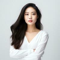 beautiful asian woman in white dress ai generated photo