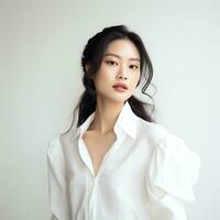 young asian woman in white suit ai generated photo