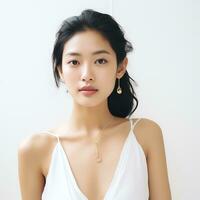 young asian woman in white suit ai generated photo
