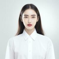 young asian woman in white suit ai generated photo