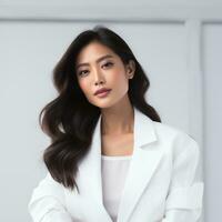 young asian woman in white suit ai generated photo