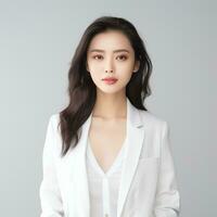 young asian woman in white suit ai generated photo