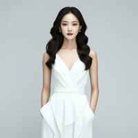 young asian woman in white suit ai generated photo