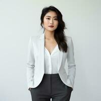 young asian woman in white suit ai generated photo
