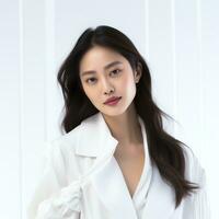 young asian woman in white suit ai generated photo