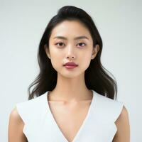 young asian woman in white suit ai generated photo