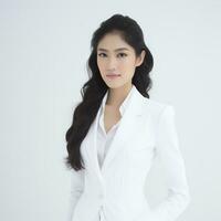 young asian woman in white suit ai generated photo