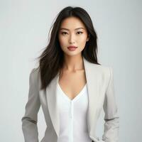 young asian woman in white suit ai generated photo