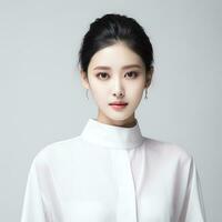 young asian woman in white suit ai generated photo