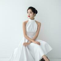 young asian woman in white suit ai generated photo