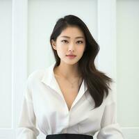 young asian woman in white suit ai generated photo