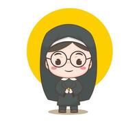 Cute nun cartoon character. Christian and catholic religion concept design. Profession illustration. Adorable chibi style vector