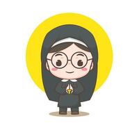 Cute nun cartoon character. Christian and catholic religion concept design. Profession illustration. Adorable chibi style vector