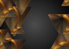 Black geometric triangles with golden circular design abstract background vector