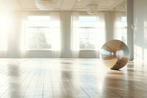 plata disco pelota en un ligero vacío habitación. danza estudio. generado por artificial inteligencia foto