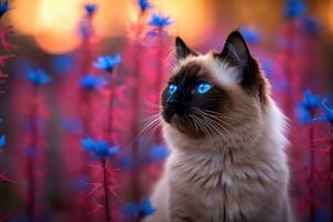 Close-up of cute cat gazing at something with beautiful bokeh background, Generative AI photo