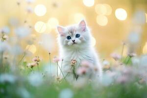 Close-up of cute cat gazing at something with beautiful bokeh background, Generative AI photo