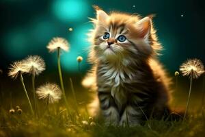 Close-up of cute cat gazing at something with beautiful bokeh background, Generative AI photo