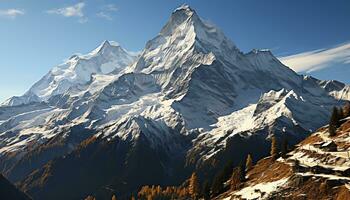 a mountain peak with orange clouds and a sunset ai generated photo