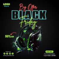 Black firday neon effect social media post design, instagram, facebook ads free psd template