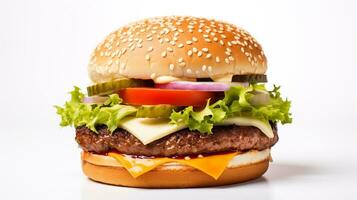 burger isolated on white background. fast food menu. generative AI photo