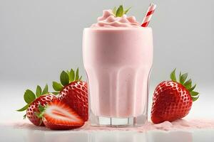 Creamy strawberry milkshake isolated on white background by AI Generative photo