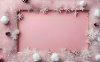 Winter christmas pink background template, with text space by AI Generative photo