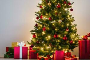 Festive Christmas Tree Background AI Generative photo