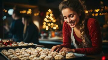 Christmas day, the family Baking and decorating cookies. Ai Generated. photo