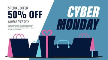 minimal neon cyber monday landscape banner poster ad social media post layout template design vector