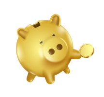 The gold piggy bank is handing you coins or money on transparent background png